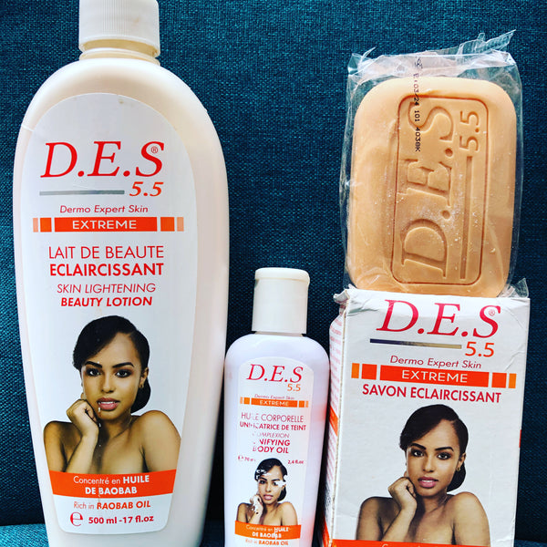 D.E.S 5.5 Skin Lightening beauty Lotion 500ml + Oil + Soap