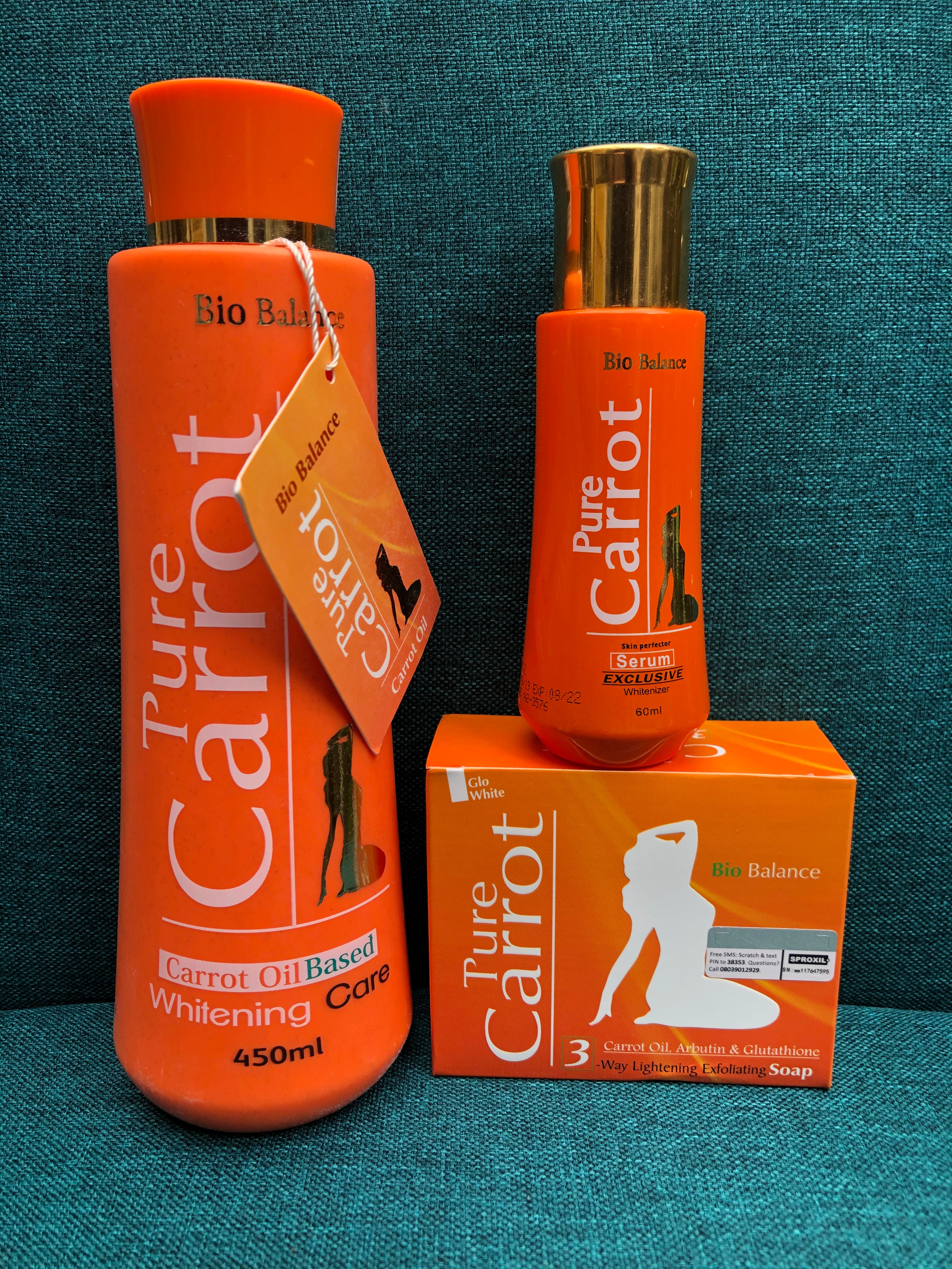 PURE CARROT WHITENING BODY CARE LOTION  SET ( LOTION, SERUM &SOAP) 3-PIC SET - Afro Body Glow