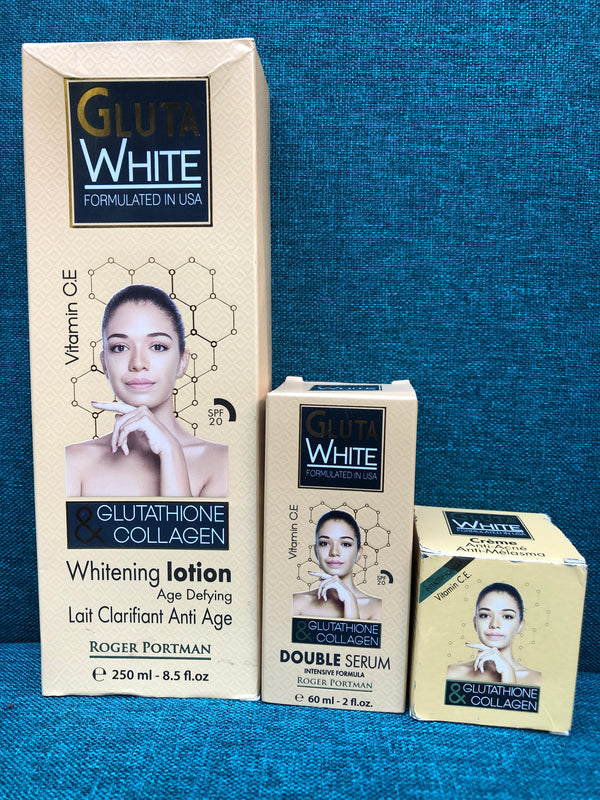 Gluta White Gluthathione & Collagen Whitening Lotion 250ml+Serum+Facial Cream