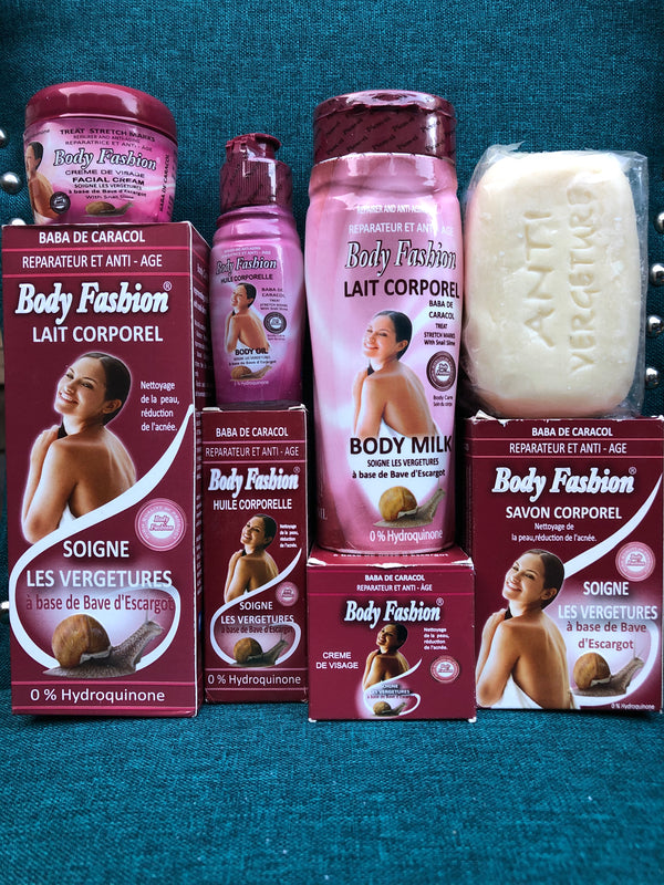 Body Fashion with Snail Slime Set: Lotion 300ml, Oils, Face Cream, Soap