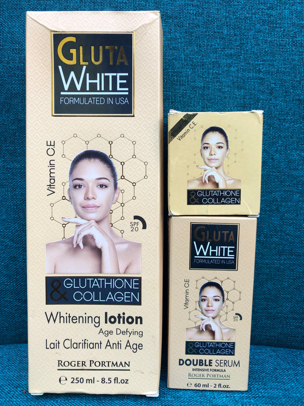 Gluta White Gluthathione & Collagen Whitening Lotion 250ml+Serum+Facial Cream