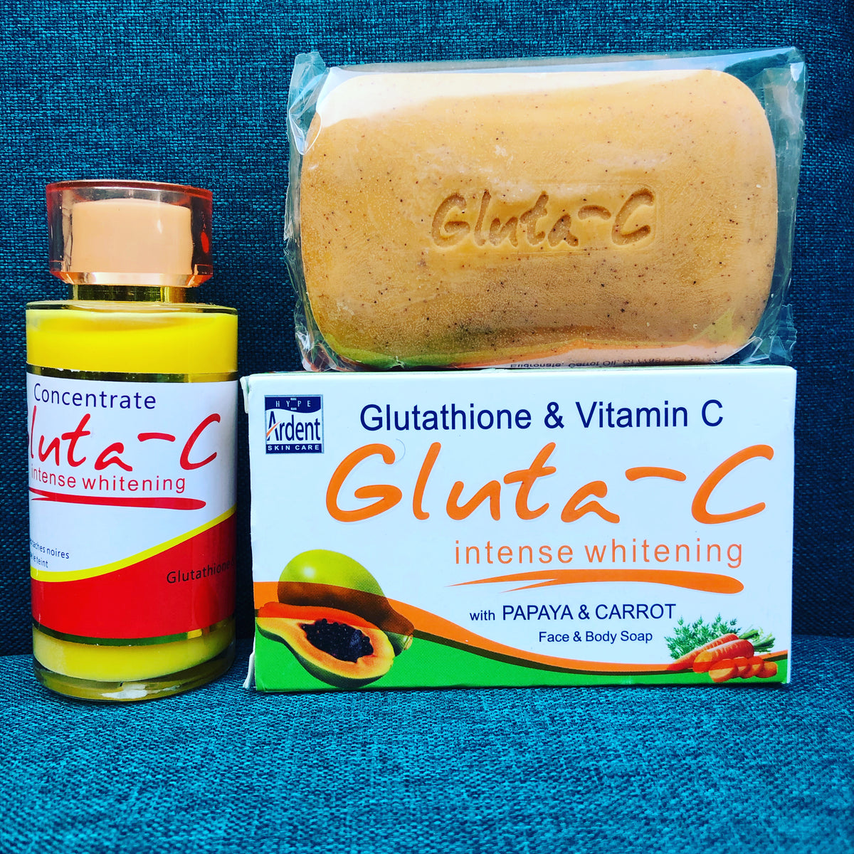 Gluta C Concentrate Intense Whitening Serum + Gluta C Papaya and Carrot Soap - Afro Body Glow