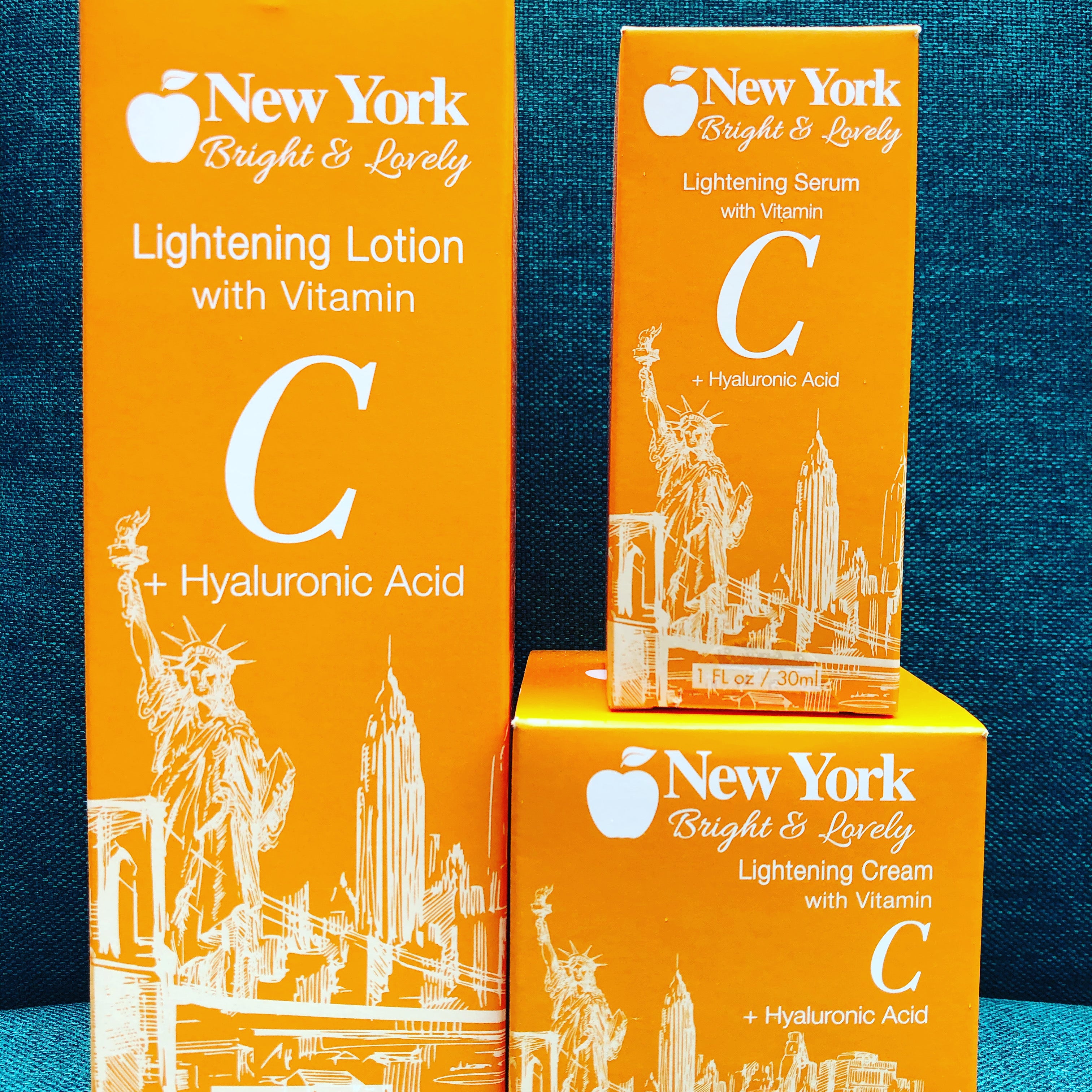 New York Bright & Lovely Lightening Set: Lotion 400ml + Serum 30ml + Cream 100ml - Afro Body Glow