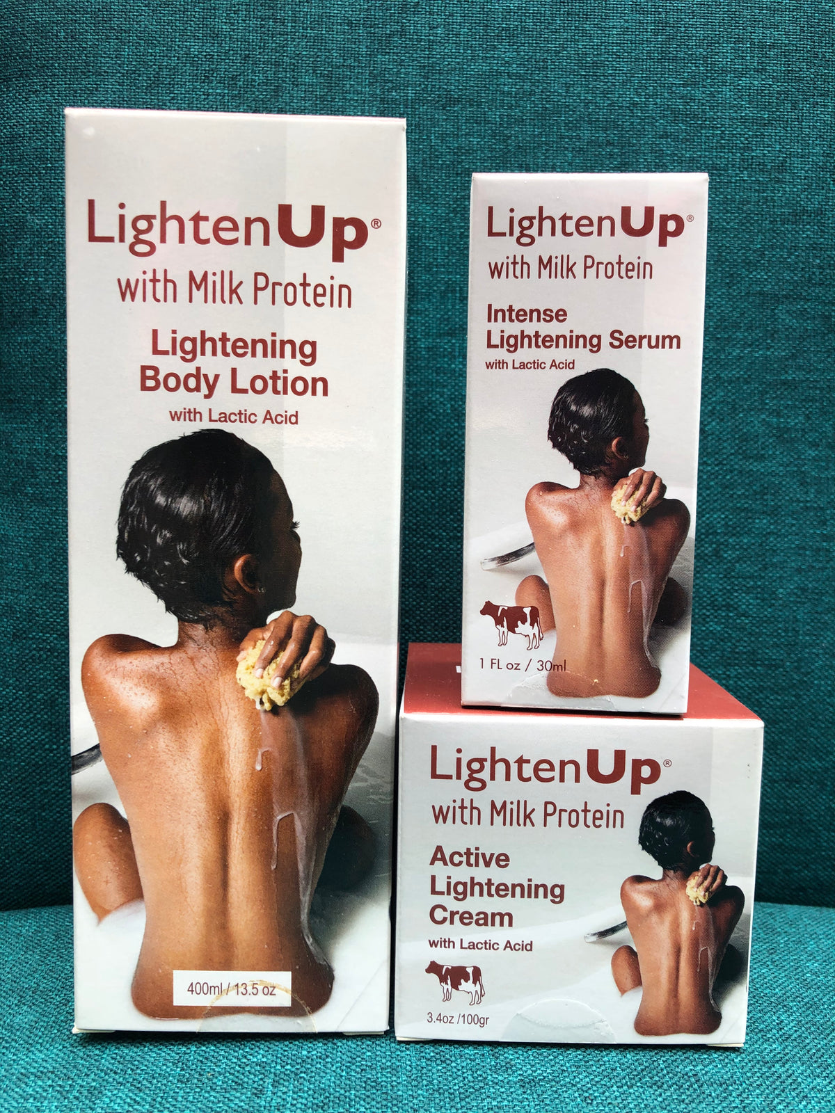 LightenUp Milk Protein Lightening Set: Lotion 400ml + Serum 30ml + Cream 100ml - Afro Body Glow