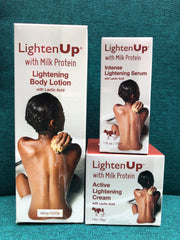 LightenUp Milk Protein Lightening Set: Lotion 400ml + Serum 30ml + Cream 100ml - Afro Body Glow