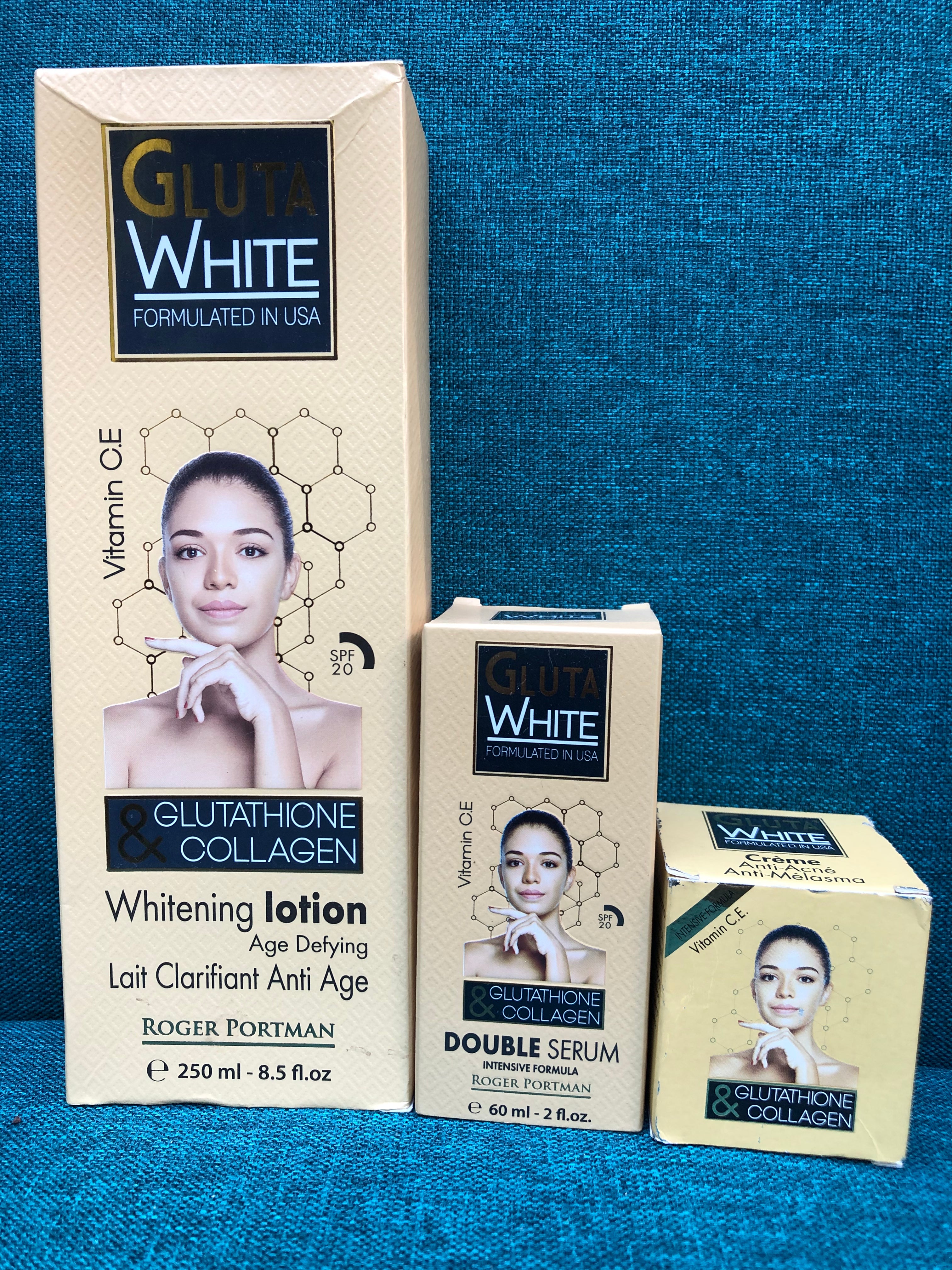 Gluta White Gluthathione & Collagen Whitening Lotion 250ml+Serum+Facial Cream - Afro Body Glow