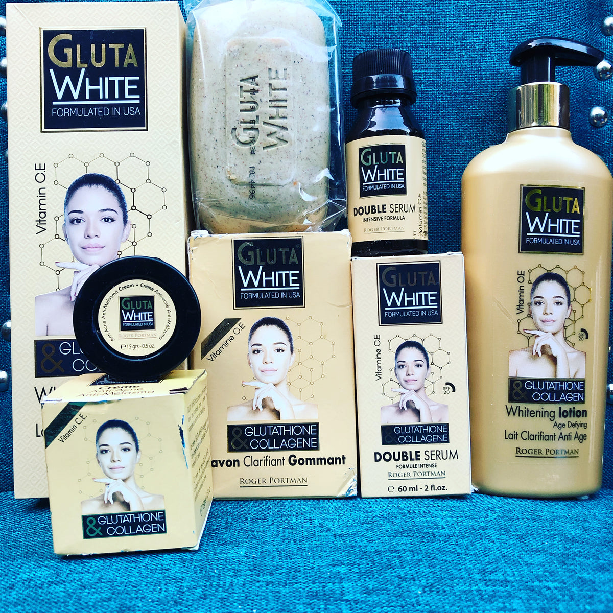 Gluta white glutathione & Collagen Whitening Lotion 250ml+Serum+Facial Cream + Soap - Afro Body Glow