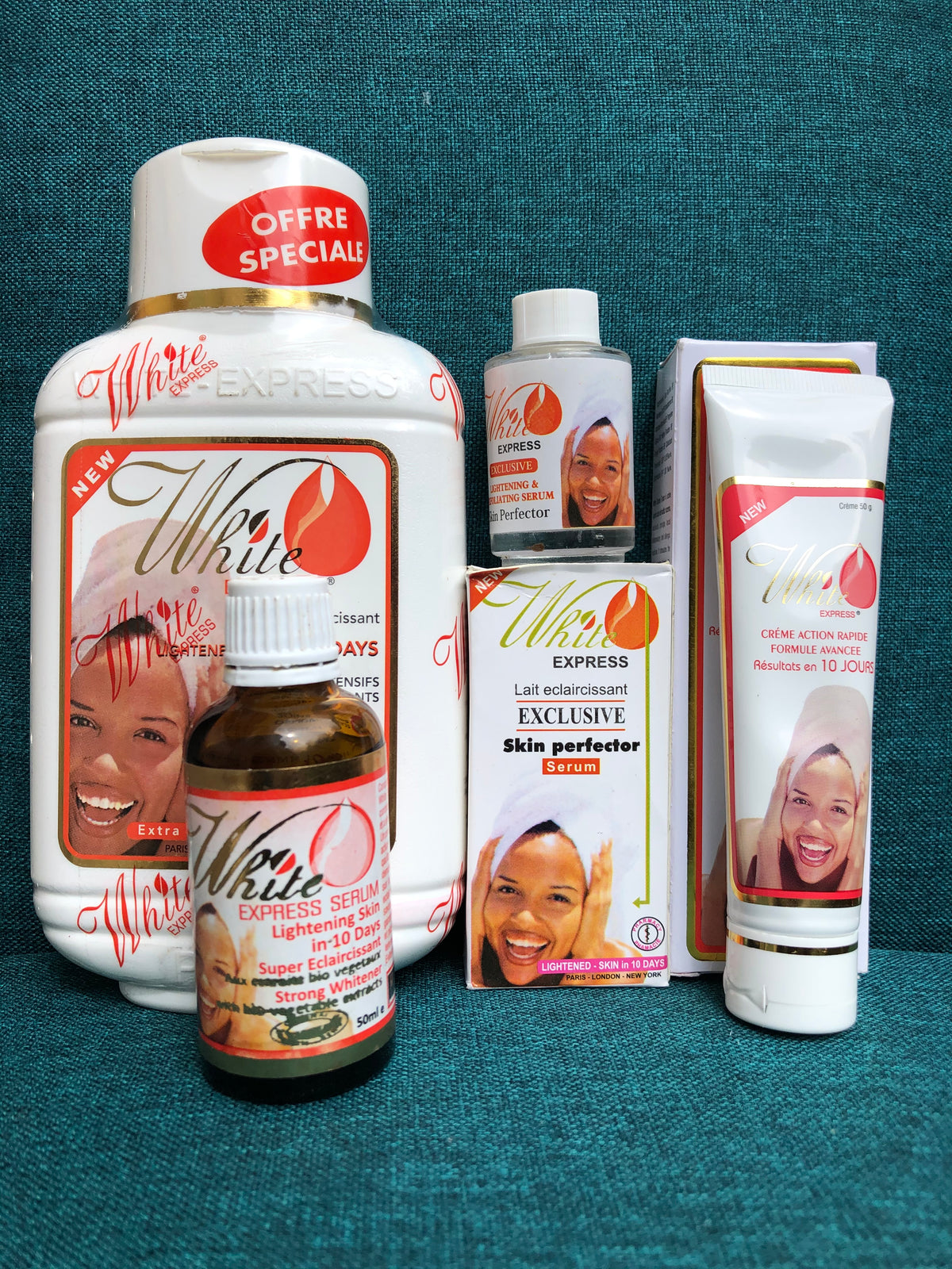 White Express Set: Lotion 500ml, Serum, Tube, Serum oil - Afro Body Glow