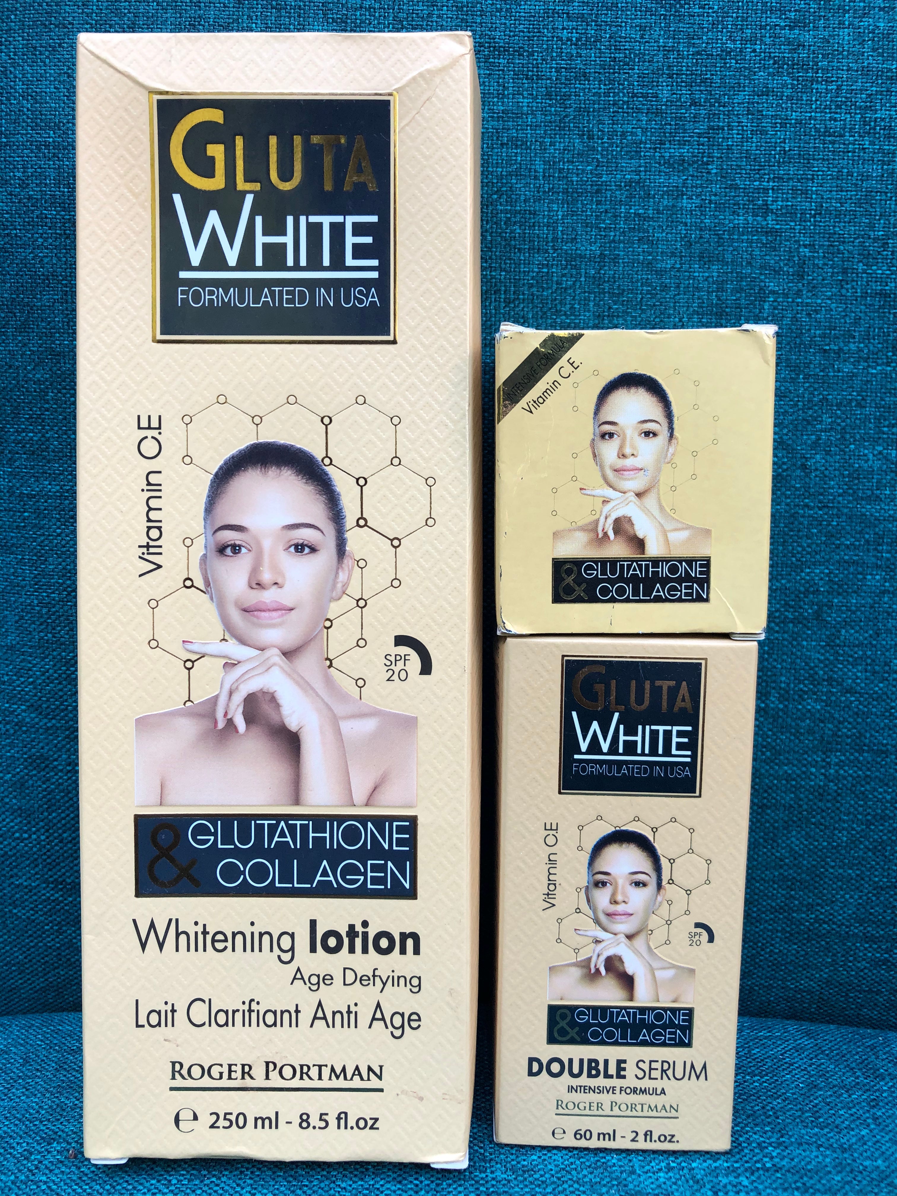 Gluta White Gluthathione & Collagen Whitening Lotion 250ml+Serum+Facial Cream - Afro Body Glow