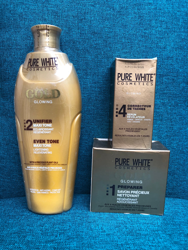 Pure White Gold Glowing Lotion 400ml + Serum + Soap - Afro Body Glow