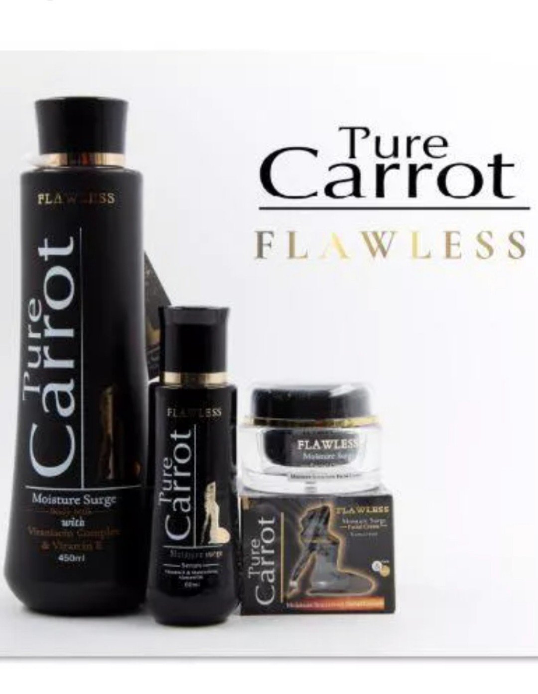 PURE CARROT FLAWLESS MOISTURE SURGE BODY MILK +SERUM +FACE CREAM - Afro Body Glow