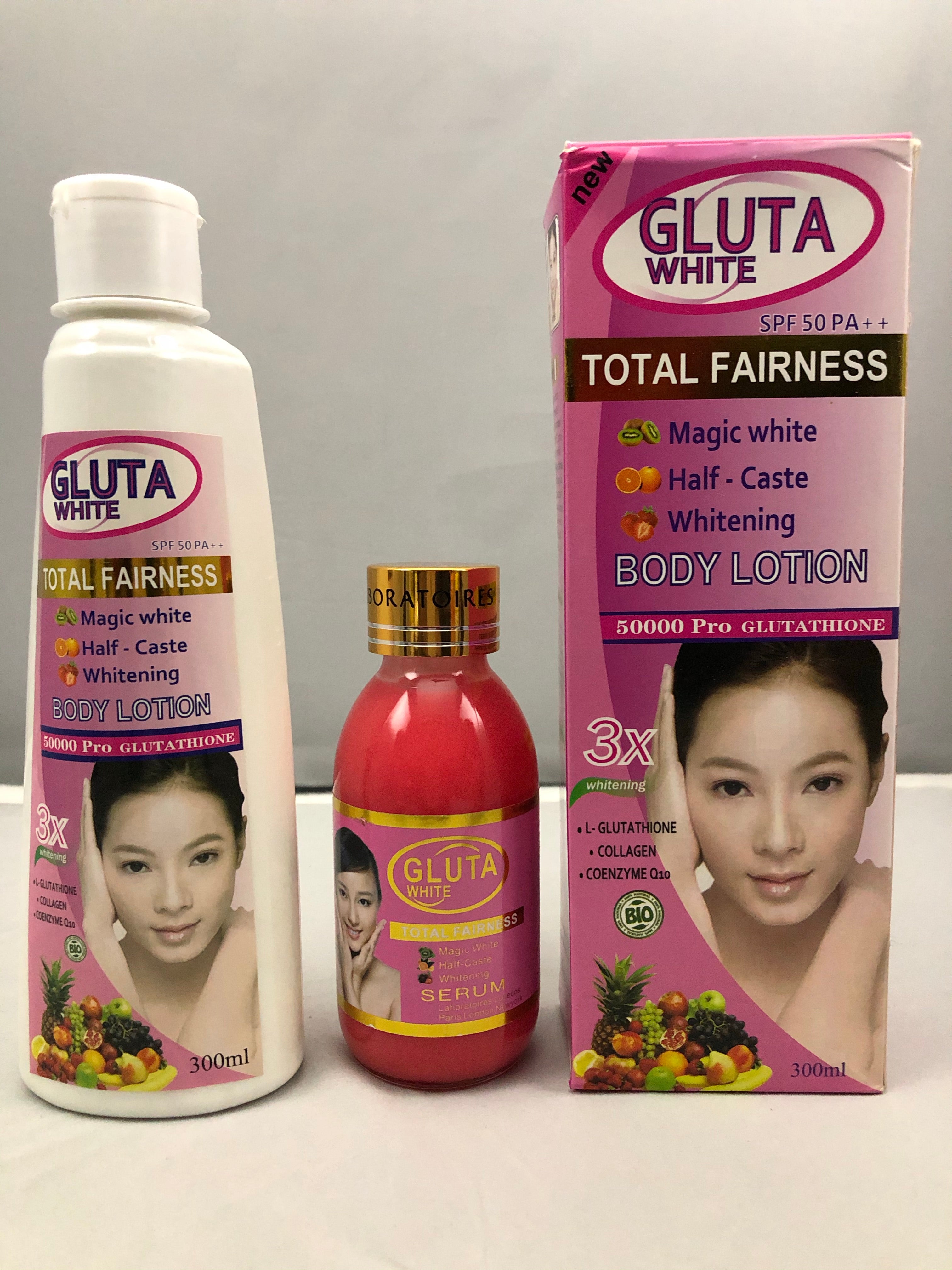 glutathion total Gluta White Total fairness Body Lotion 300ml + serum – Afro Body Glow